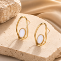 Gold Organic White Stone Statement Earrings