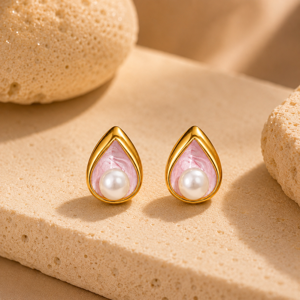 Pearl Teardrop Shell Stud Earrings