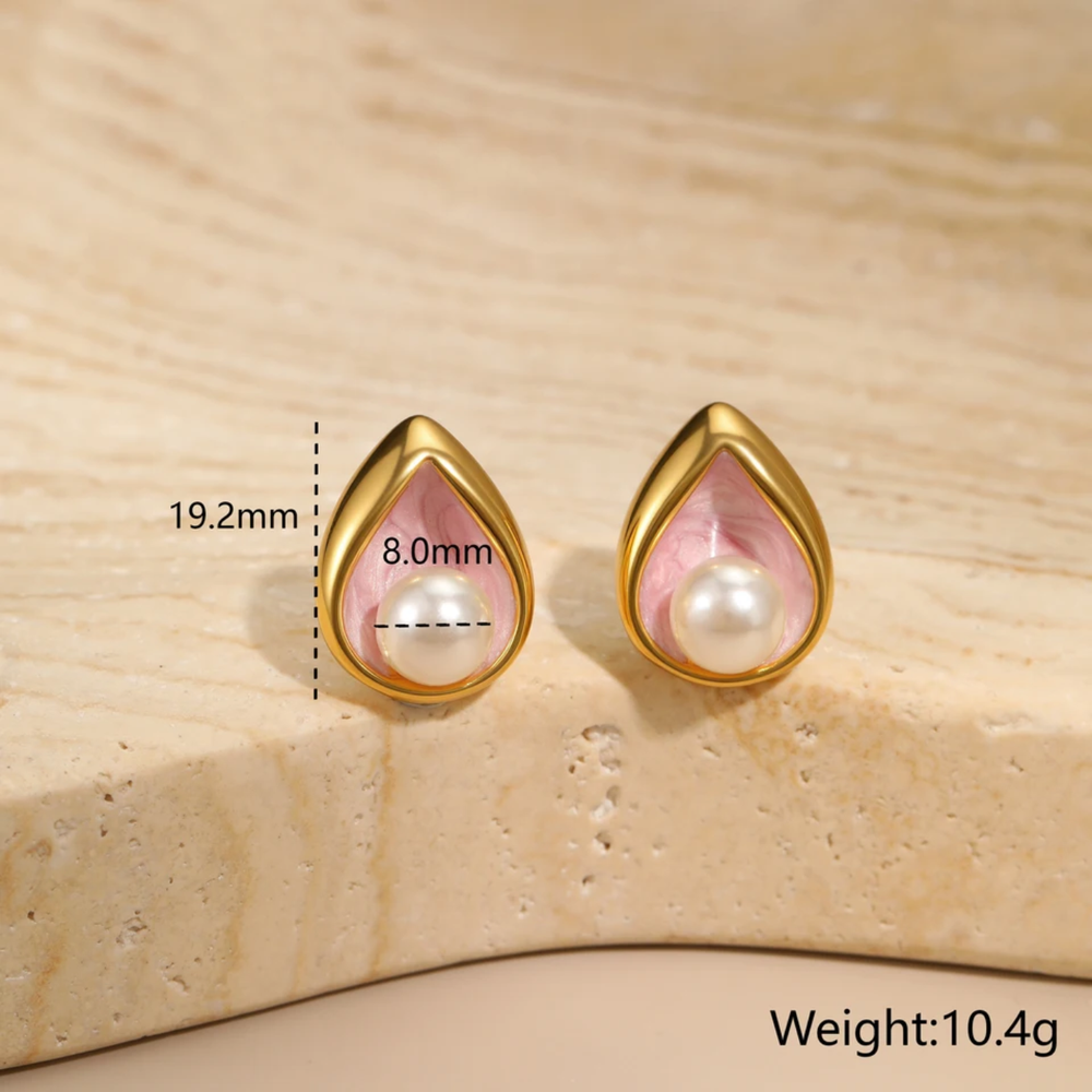 Pearl Teardrop Shell Stud Earrings
