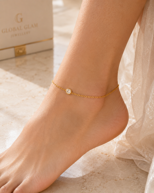 Solitaire Crystal Anklet