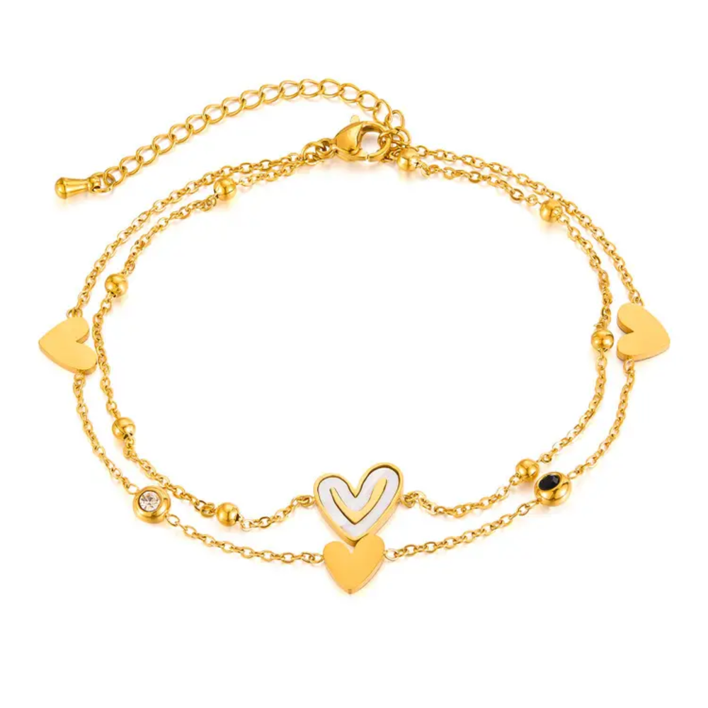 Double Heart Layered Anklet