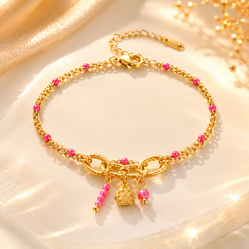 Pink Charm Double Chain Bracelet