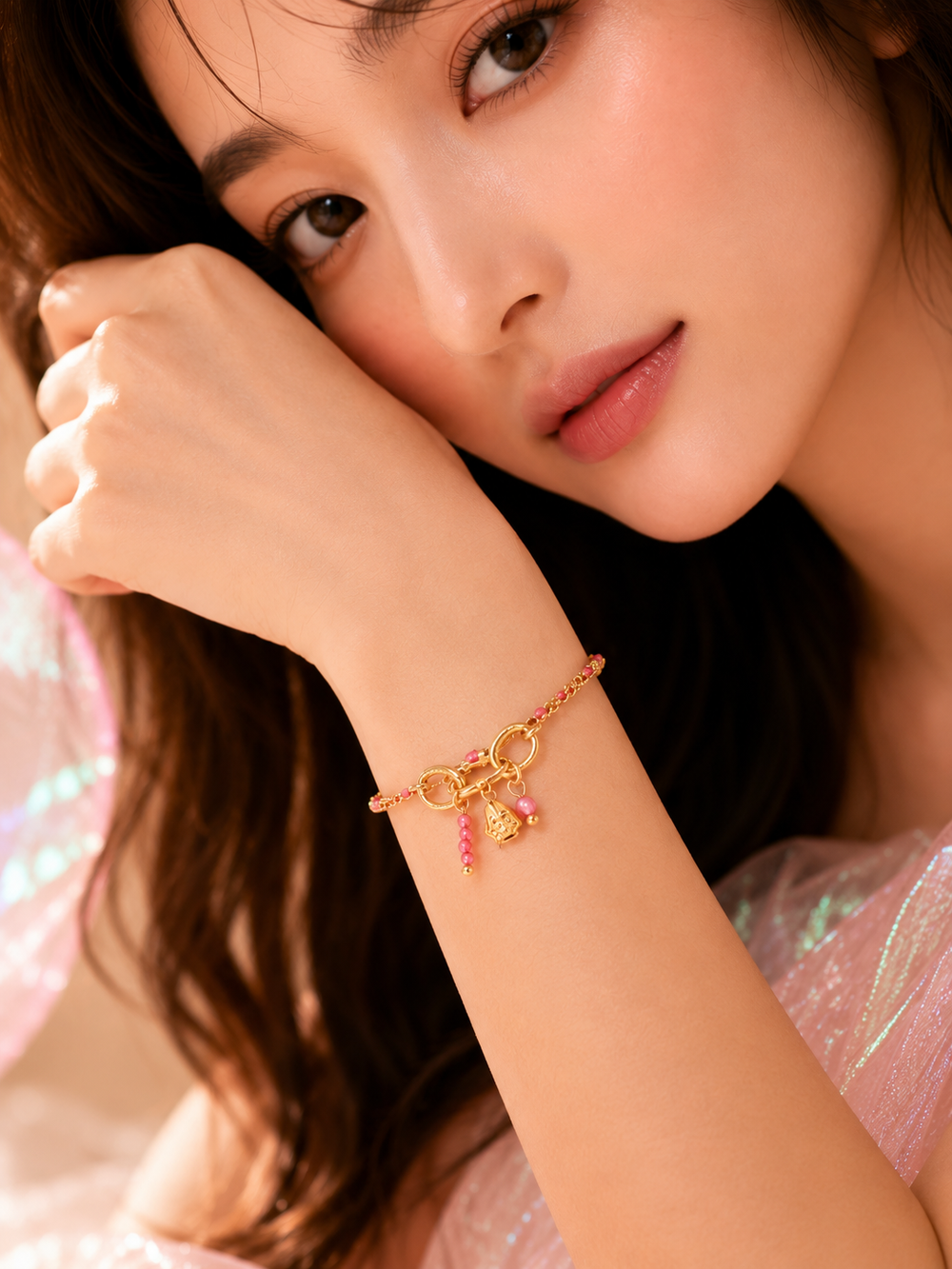 Pink Charm Double Chain Bracelet