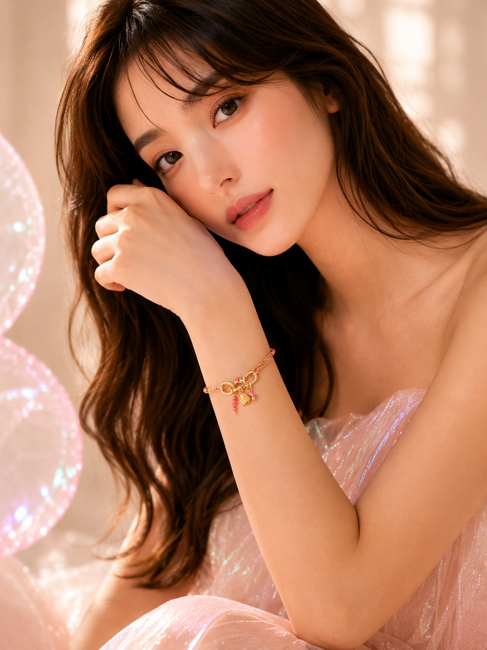 Pink Charm Double Chain Bracelet