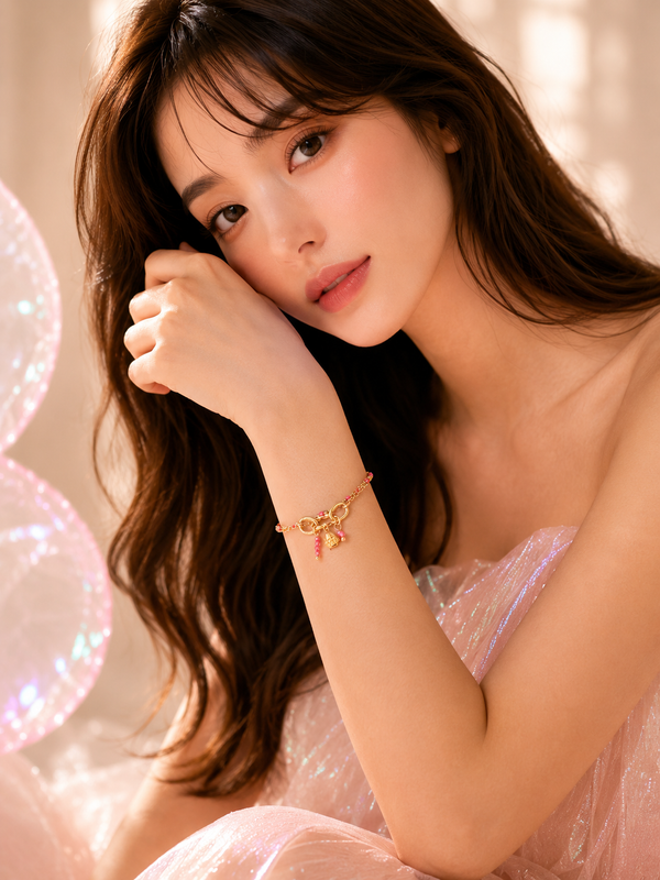 Pink Charm Double Chain Bracelet