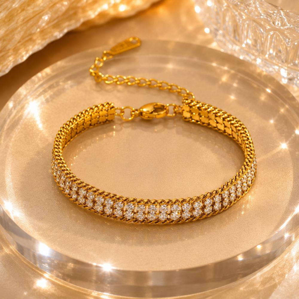 Gold Crystal Double Tennis Bracelet