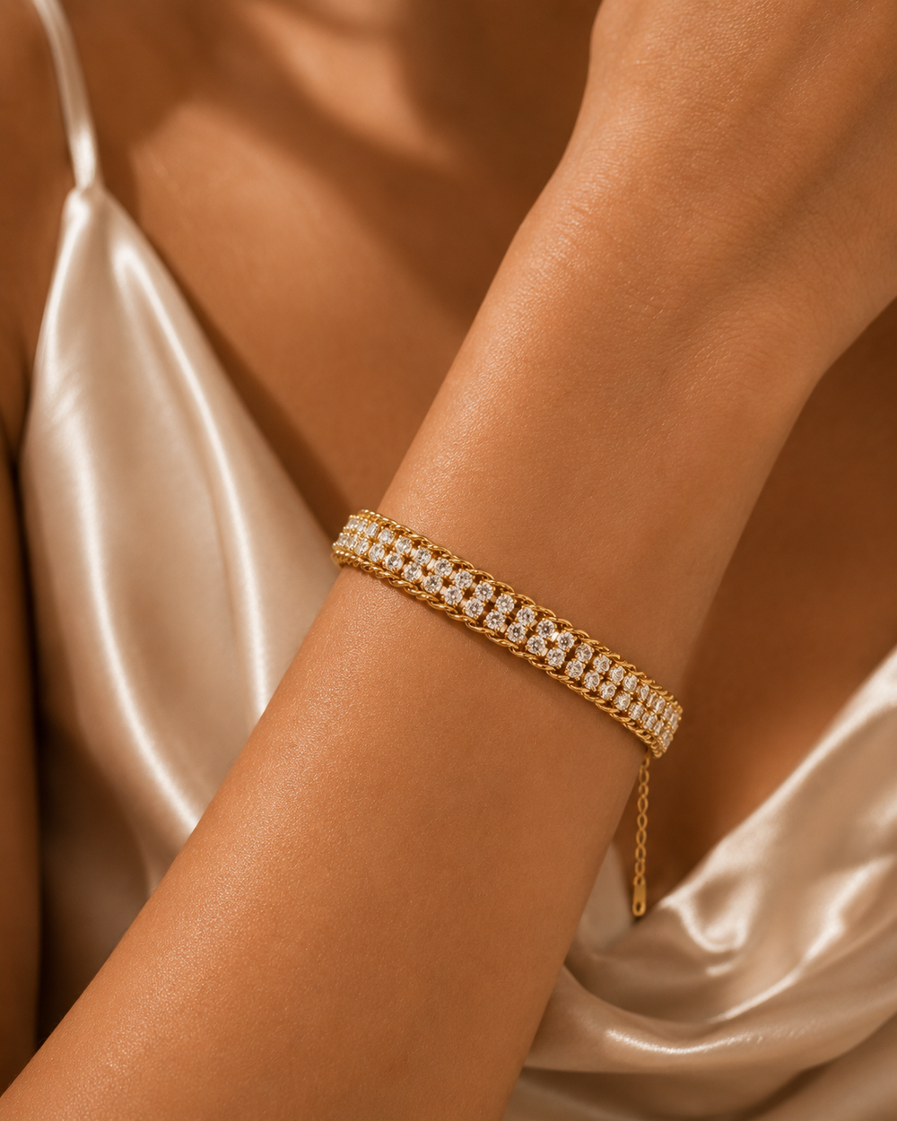Gold Crystal Double Tennis Bracelet