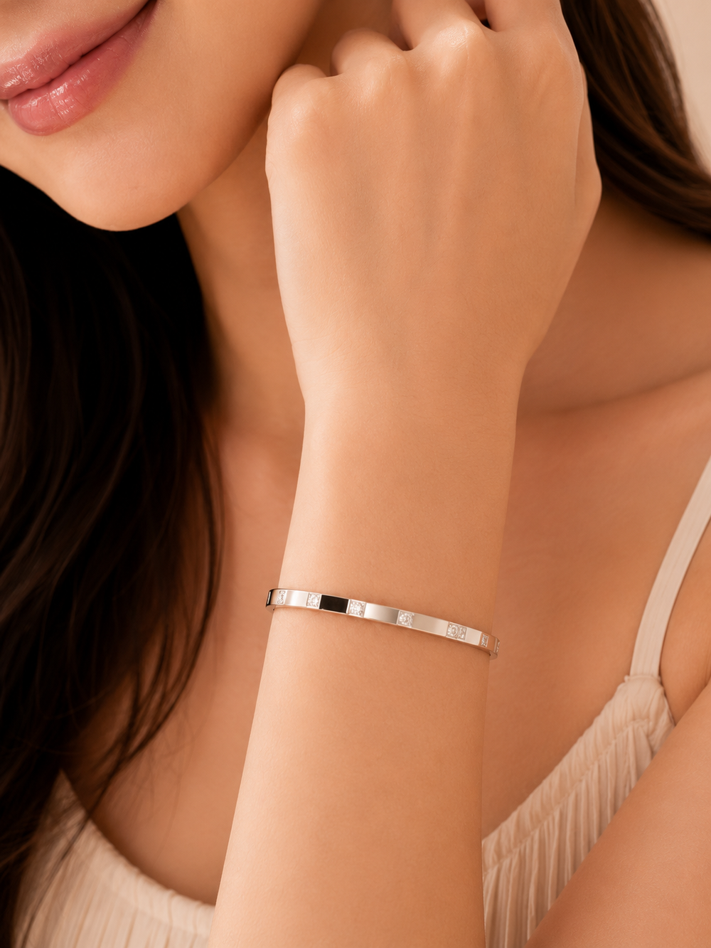 Celeste Crystal Bangle - Silver