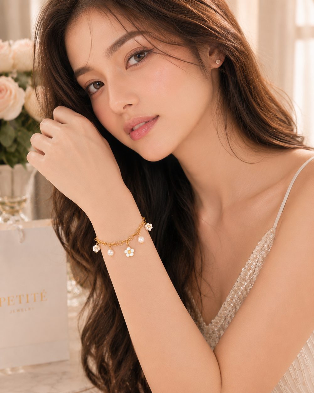Pearl Daisy Charm Bracelet