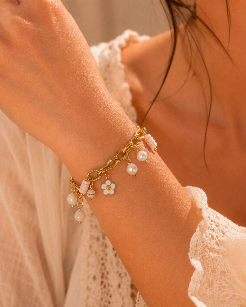 Pearl Bloom Charm Bracelet