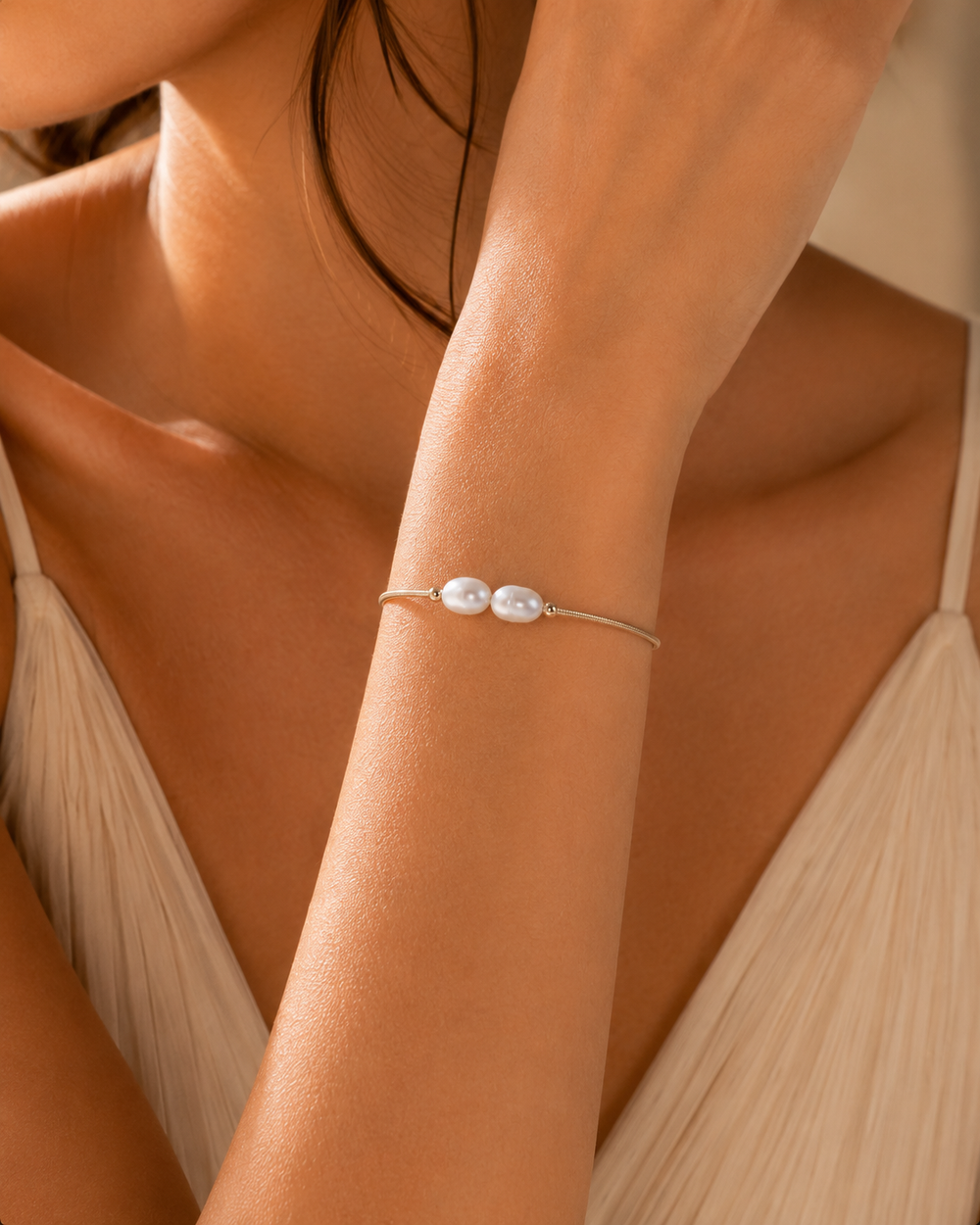 Twin Pearl Open Bracelet