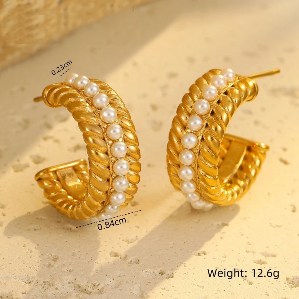 Élise Pearl Rope Hoop Earrings