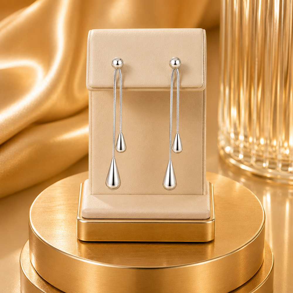 Luna Drop Chain Earrings – Silver