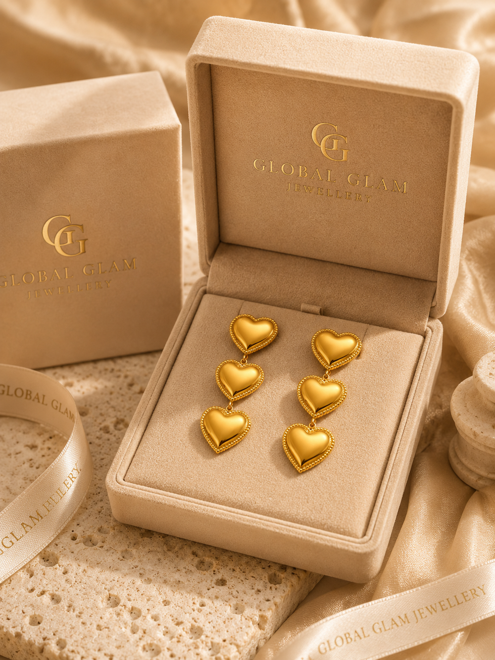 Golden Heart Cascade Earrings