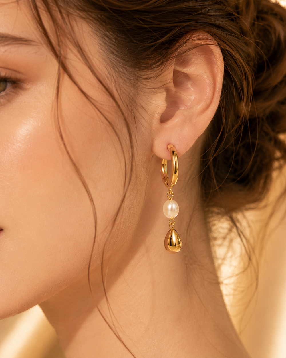 Pearl Drop Luxe Hoop Earrings