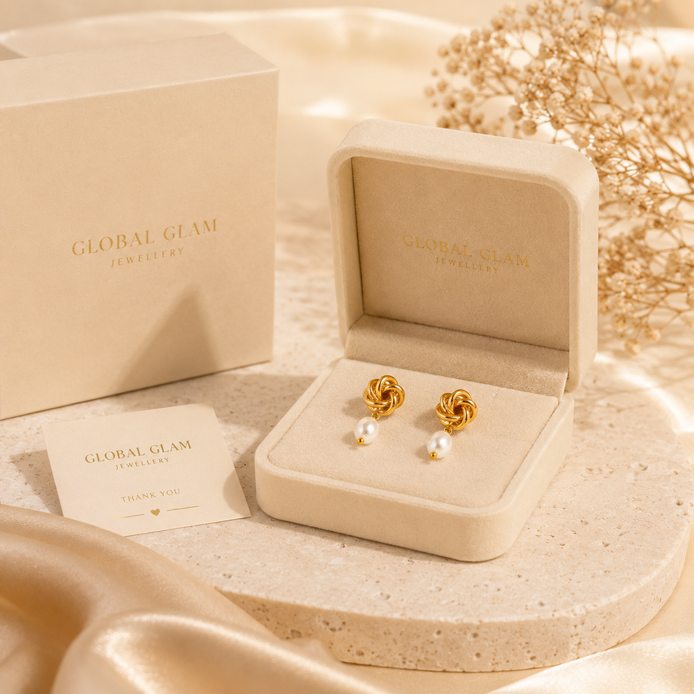Golden Knot Pearl Earrings