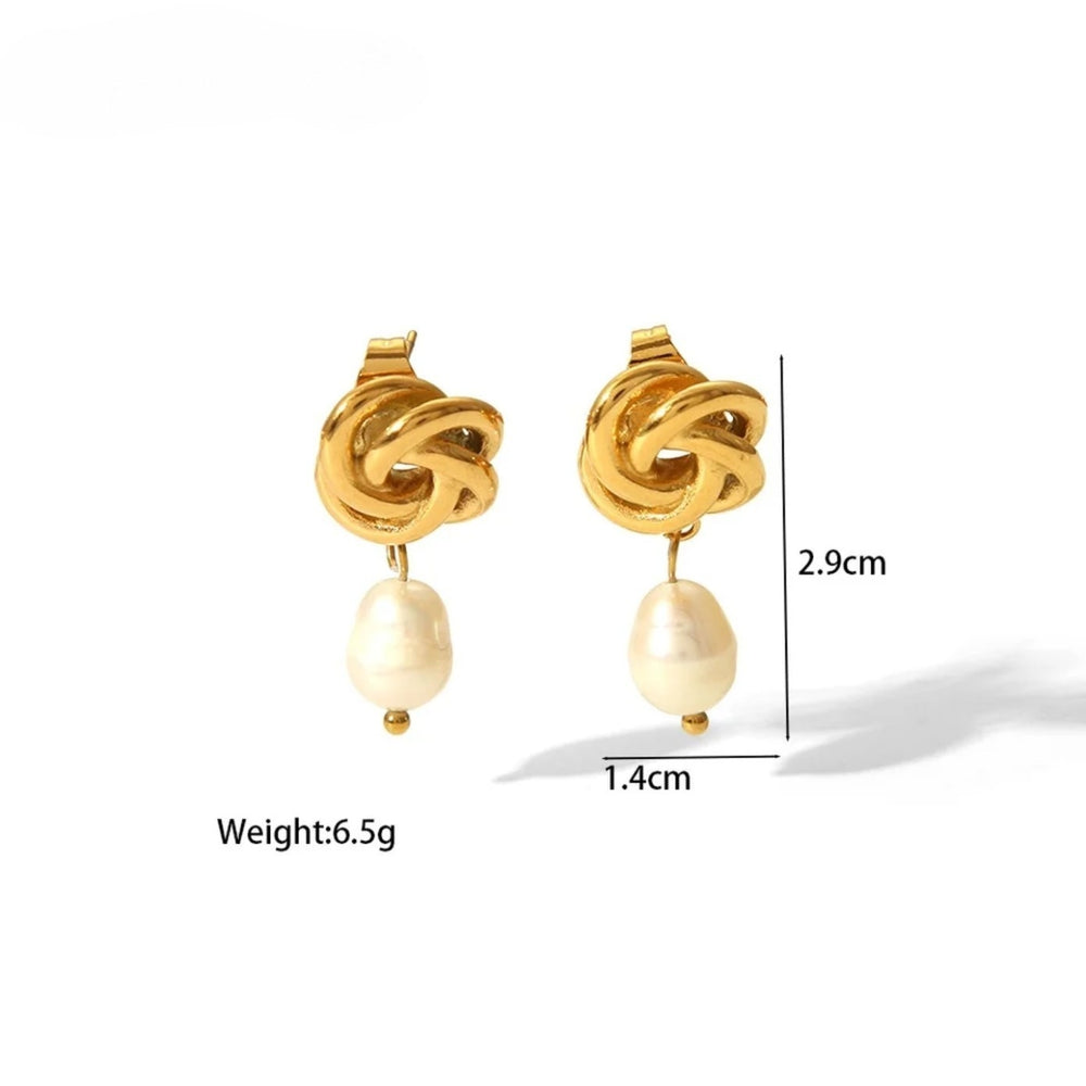 Golden Knot Pearl Earrings