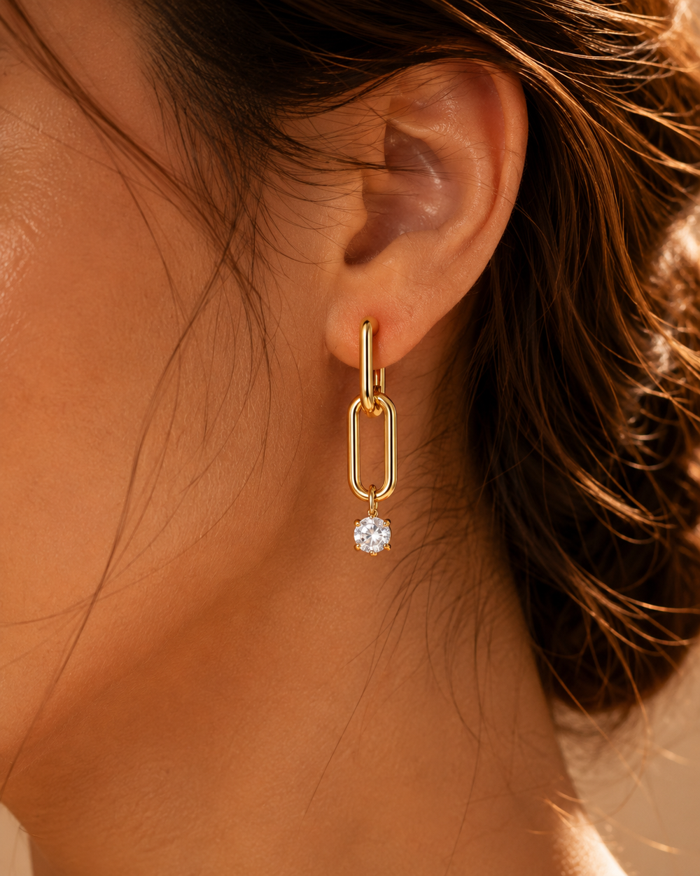 Silver Crystal Link Earrings