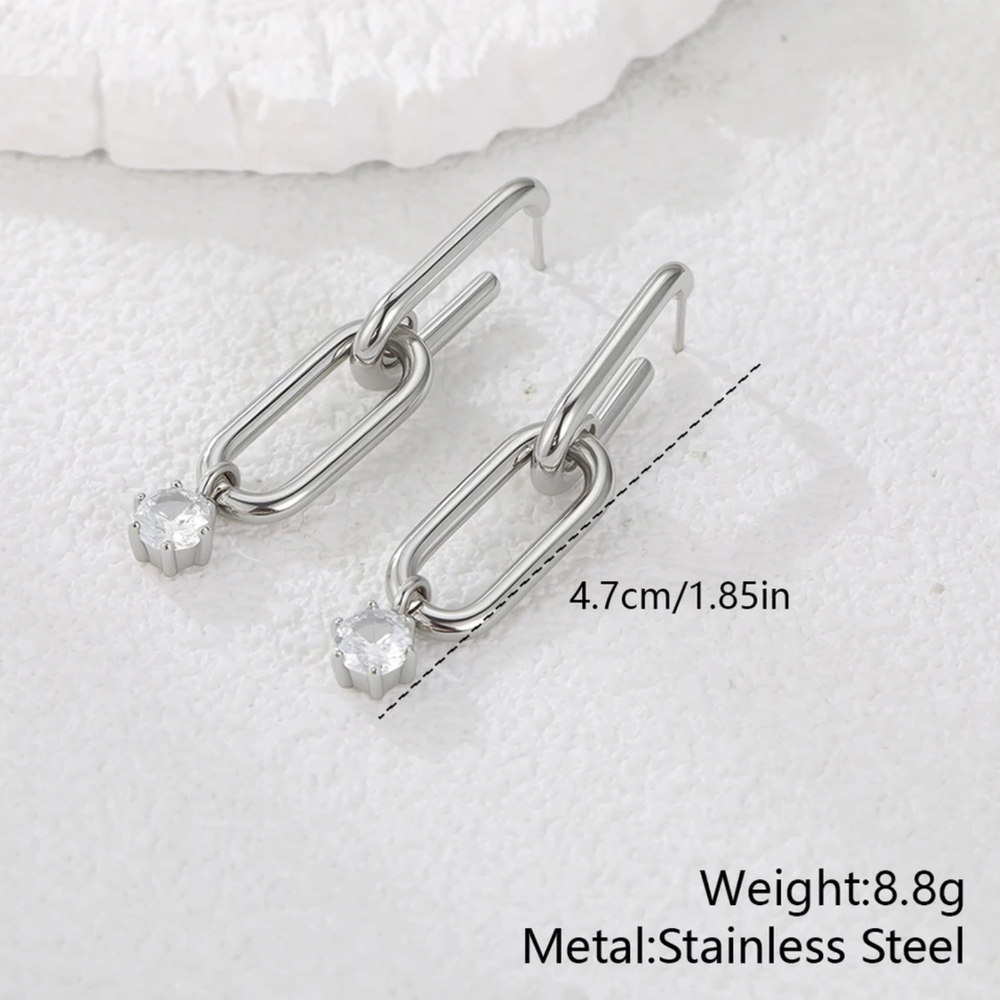Silver Crystal Link Earrings