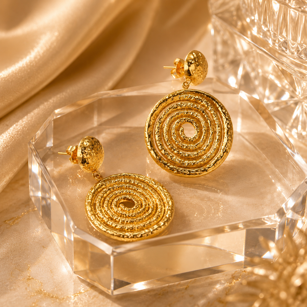 Golden Spiral Disc Earrings