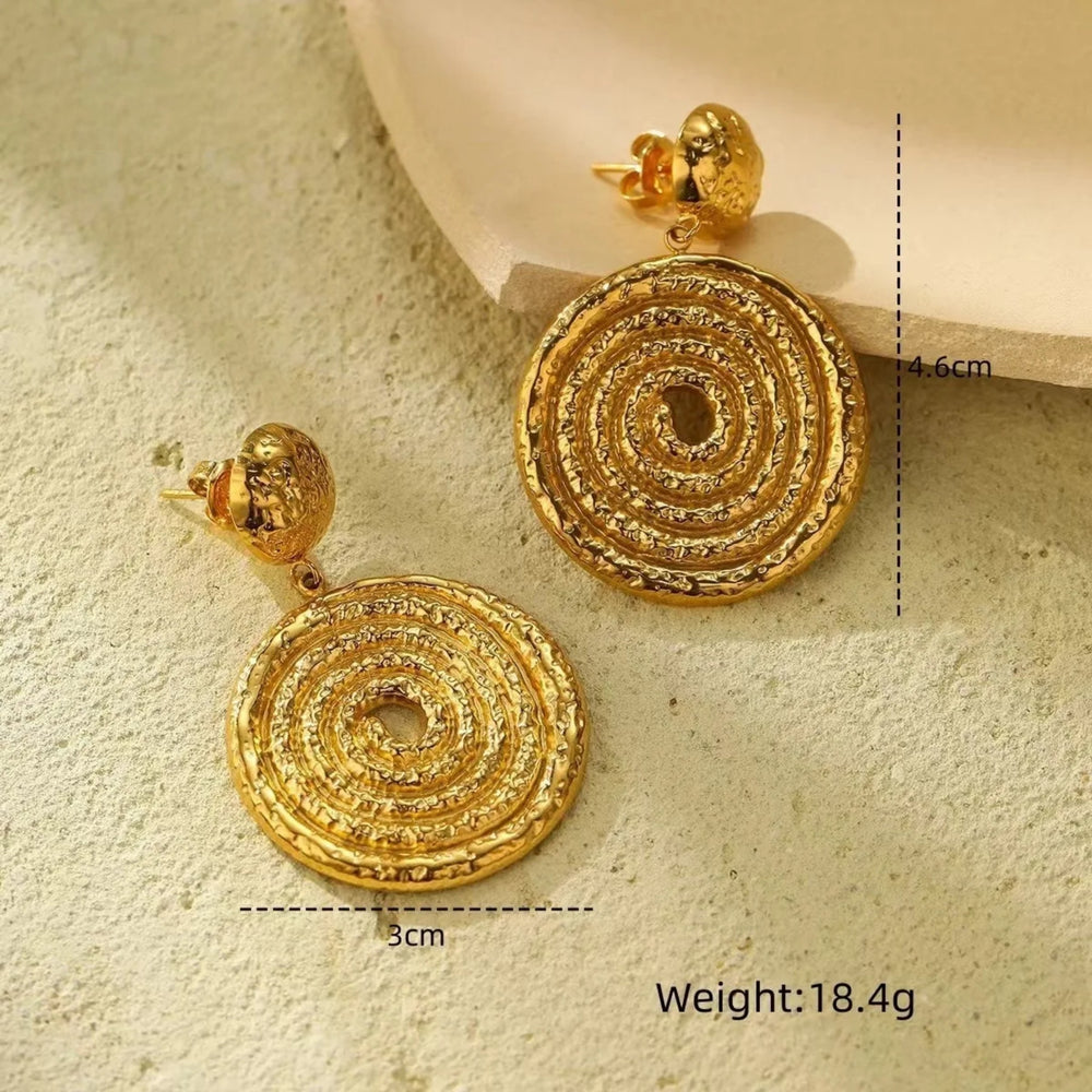 Golden Spiral Disc Earrings