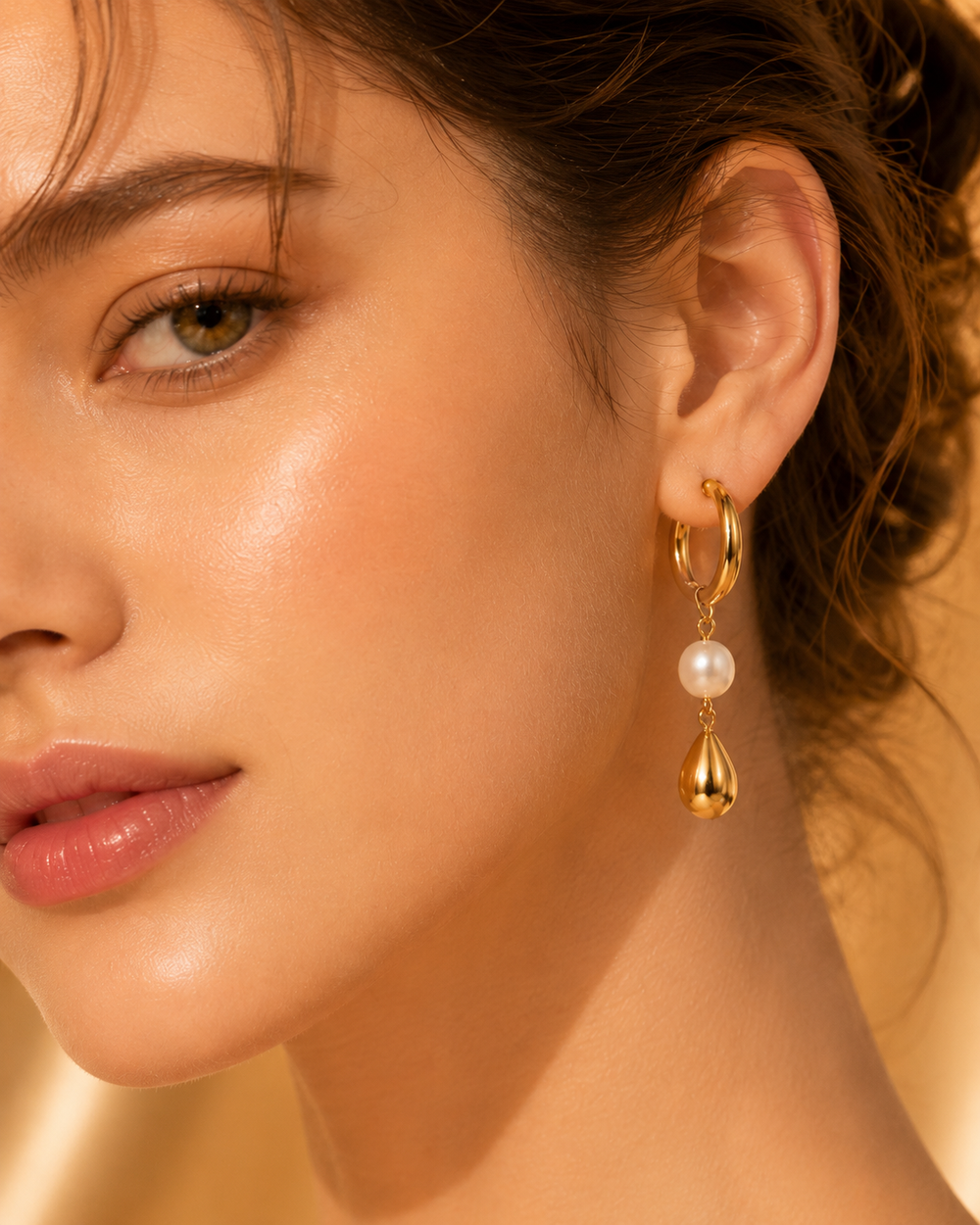 Pearl & Gold Teardrop Hoop Earrings