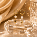 Pearl & Gold Teardrop Hoop Earrings