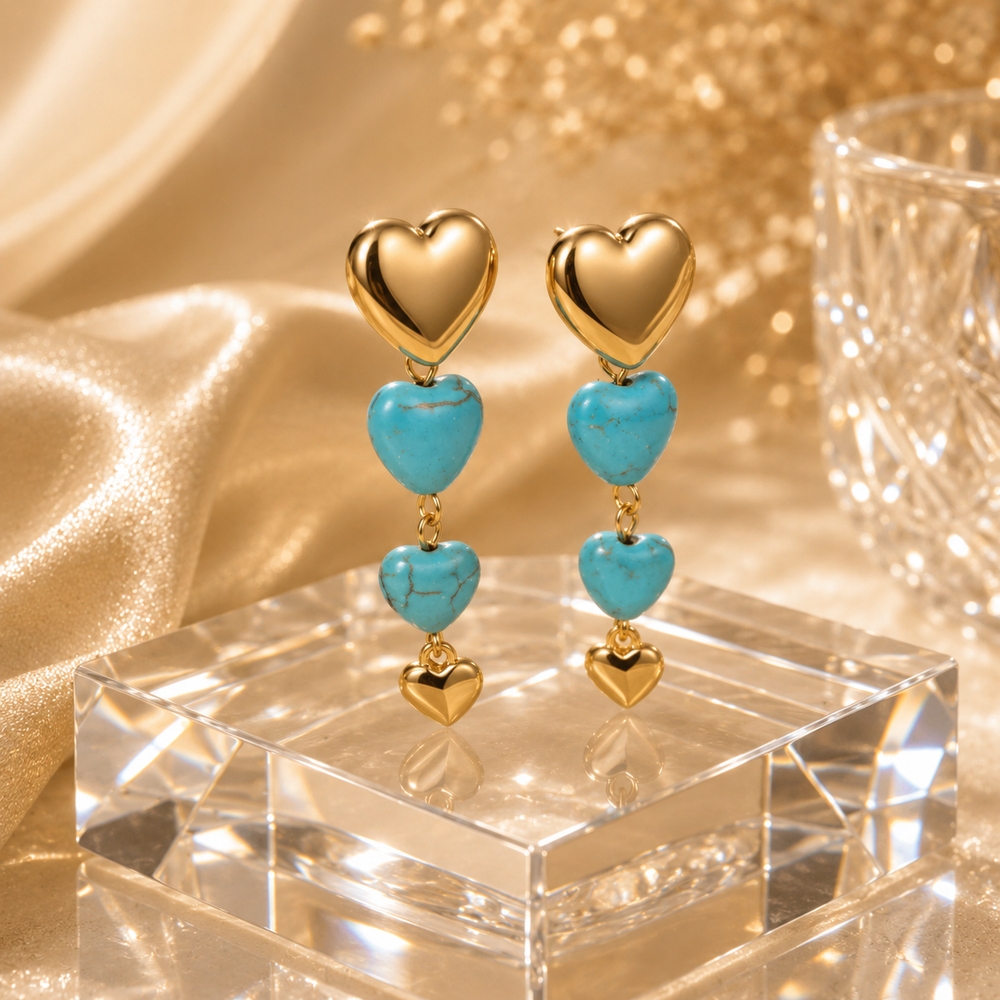 Turquoise Triple Heart Drop Earrings