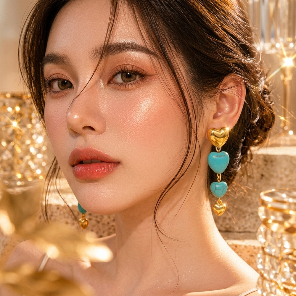 Turquoise Triple Heart Drop Earrings