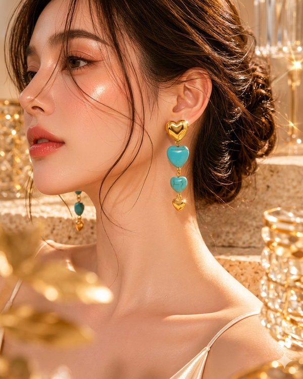 Turquoise Triple Heart Drop Earrings