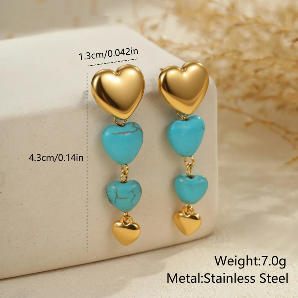 Turquoise Triple Heart Drop Earrings