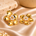 Gold Pearl Bloom Flower Stud Earrings