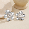 Silver Pearl Bloom Flower Stud Earrings
