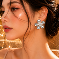 Silver Pearl Bloom Flower Stud Earrings
