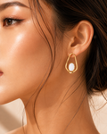 Gold Organic White Stone Statement Earrings