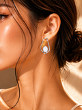 Silver Organic White Stone Statement Earrings