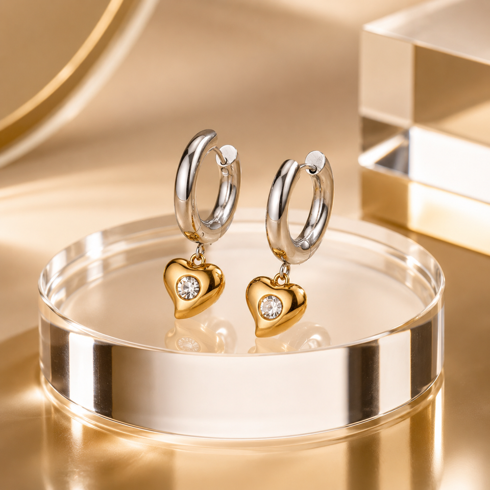 Crystal Heart Hoop Earrings