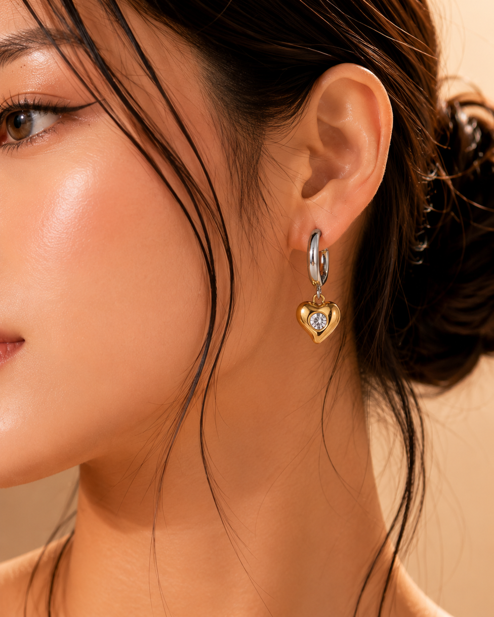 Crystal Heart Hoop Earrings