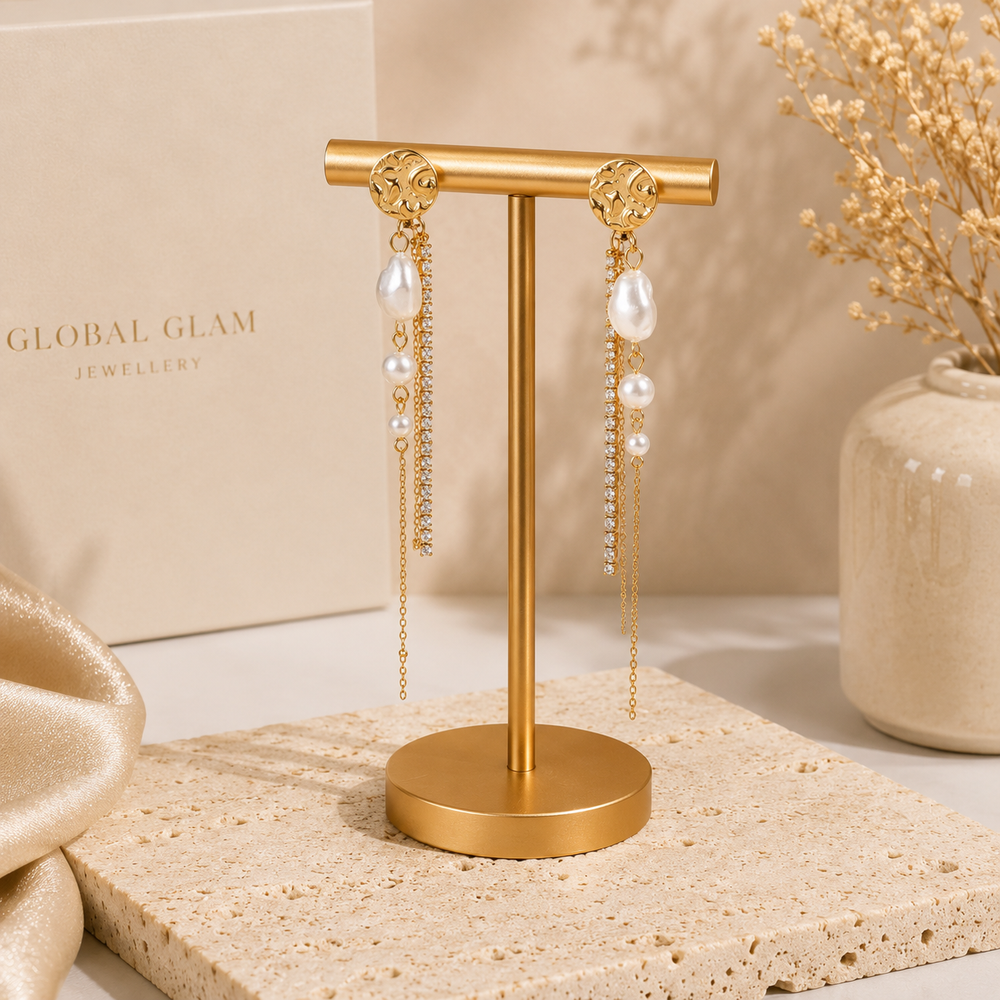 Pearl Crystal Tassel Earrings