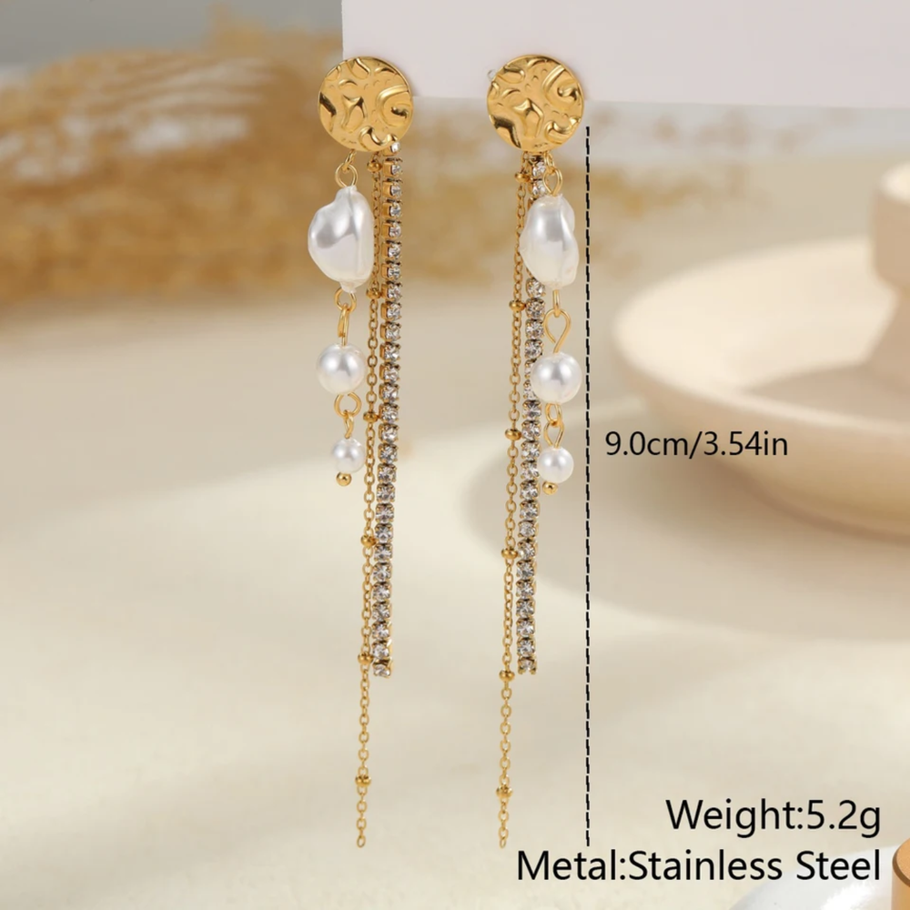 Pearl Crystal Tassel Earrings