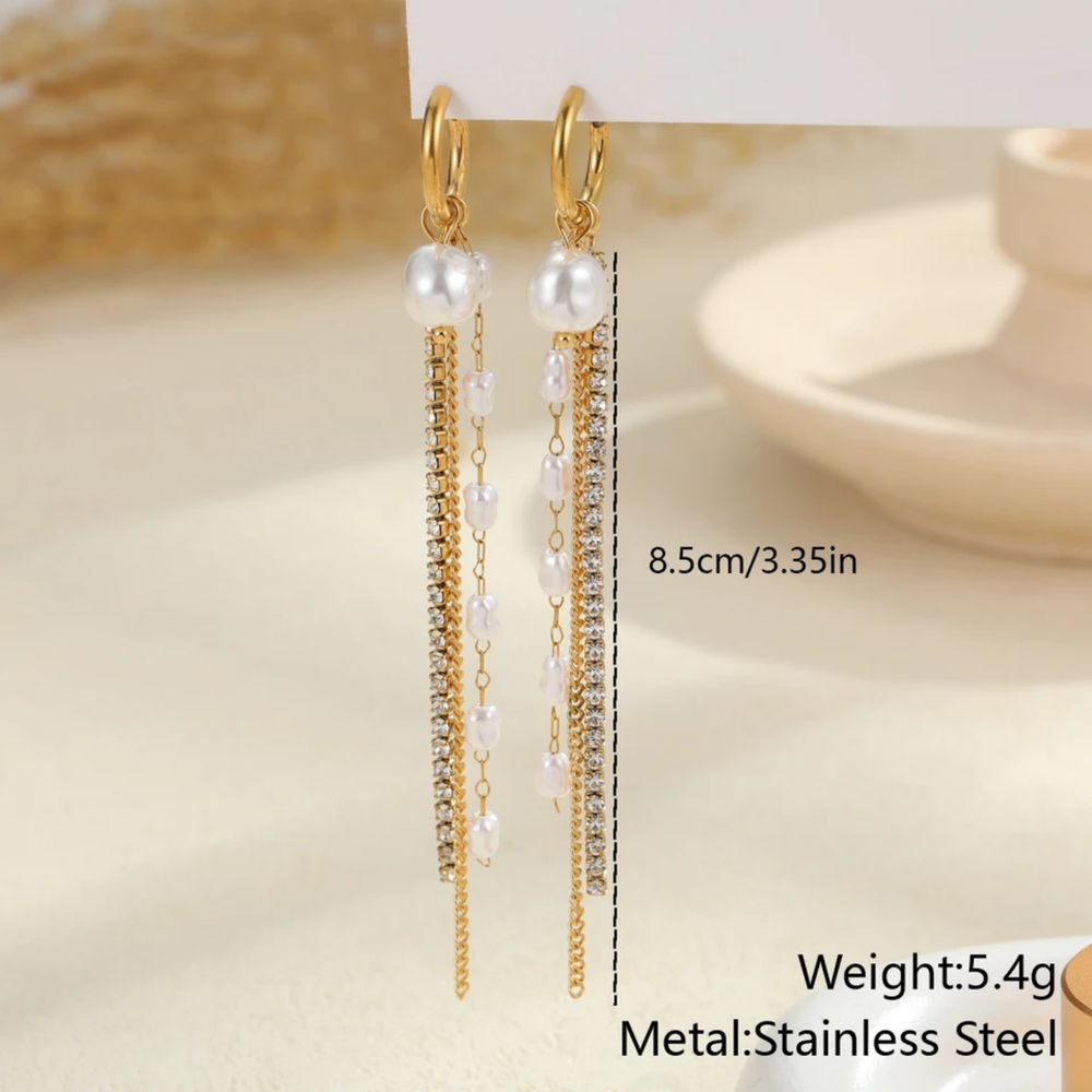 Pearl Diamond Waterfall Earrings