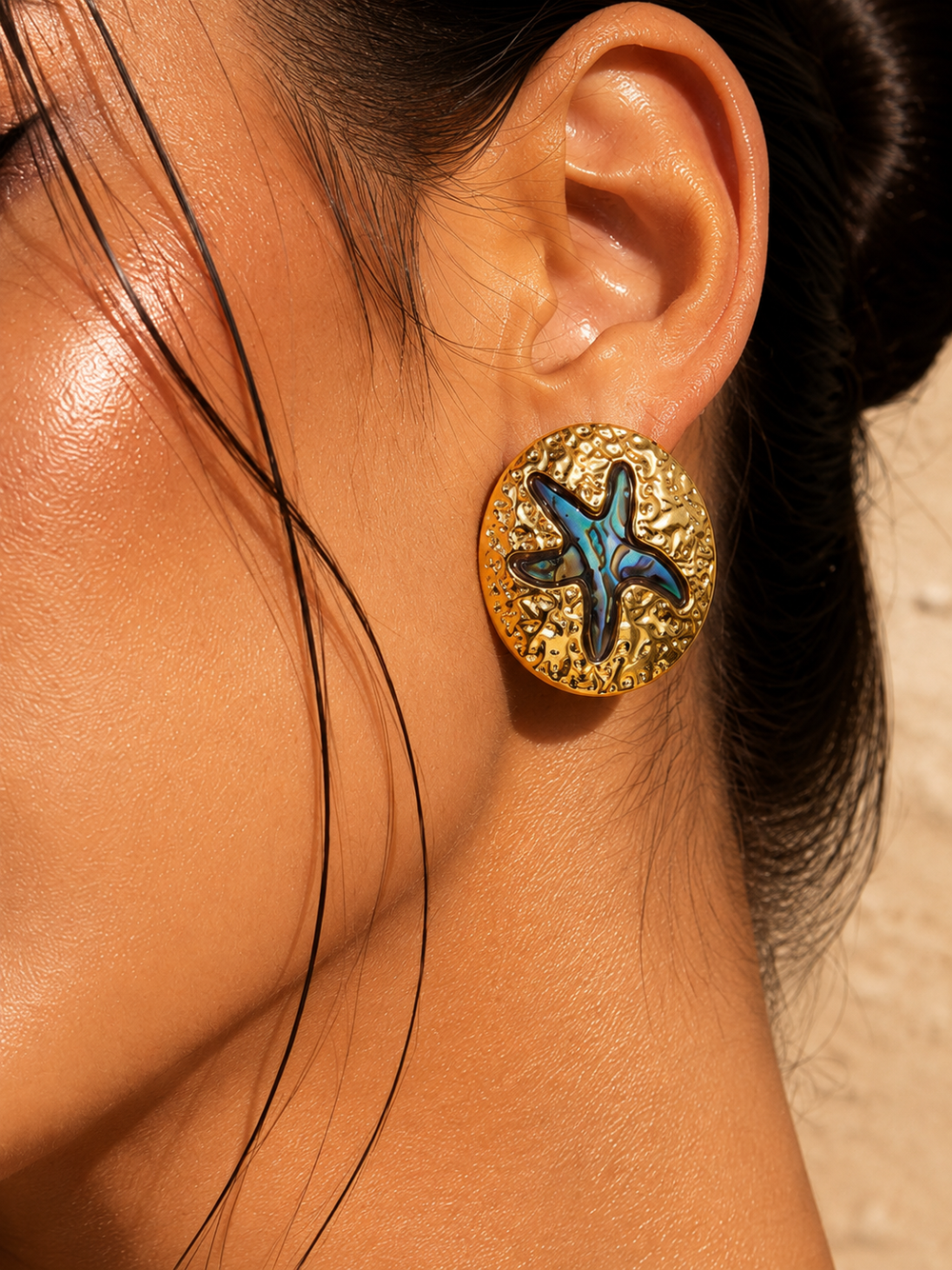 Ocean Starfish Medallion Stud Earrings