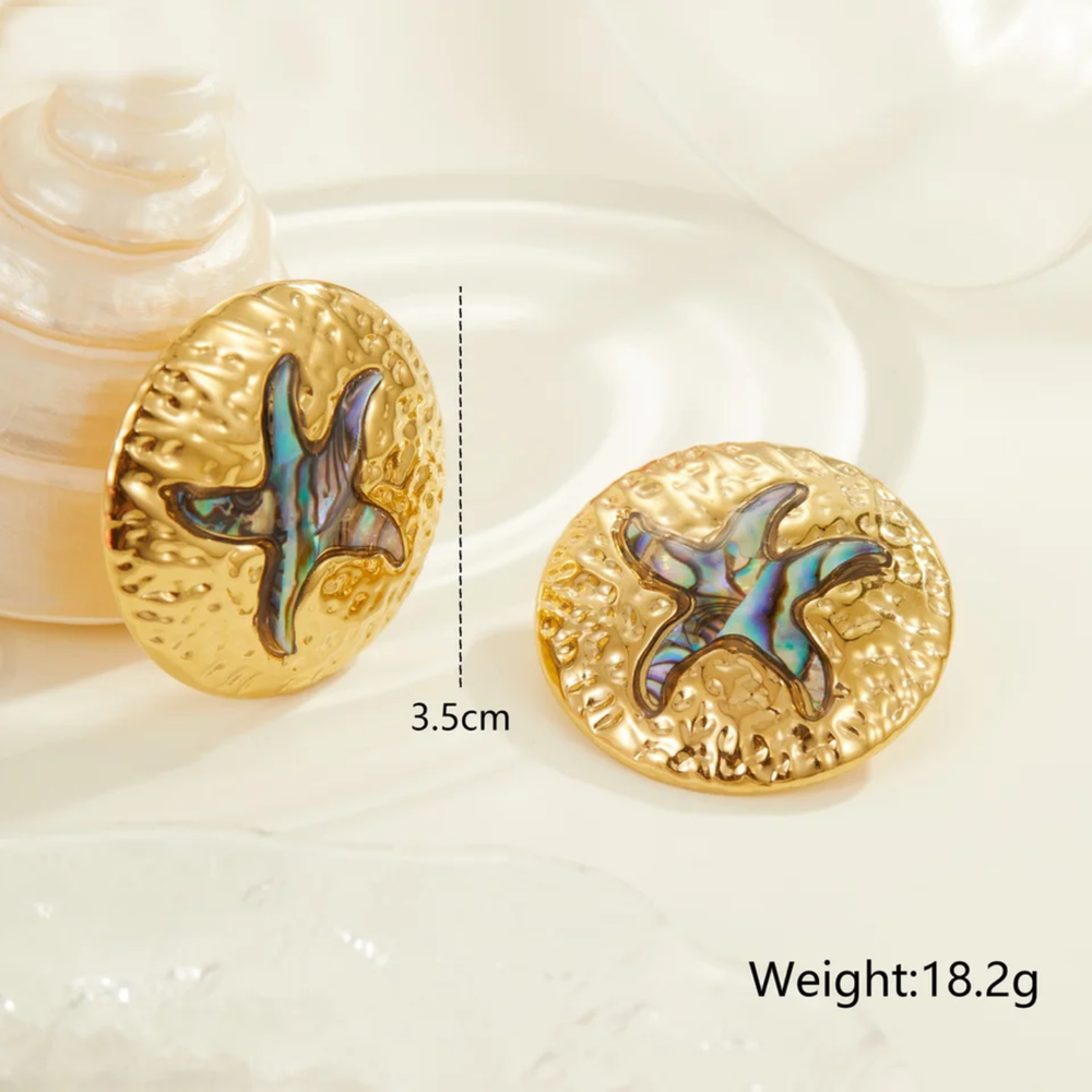 Ocean Starfish Medallion Stud Earrings