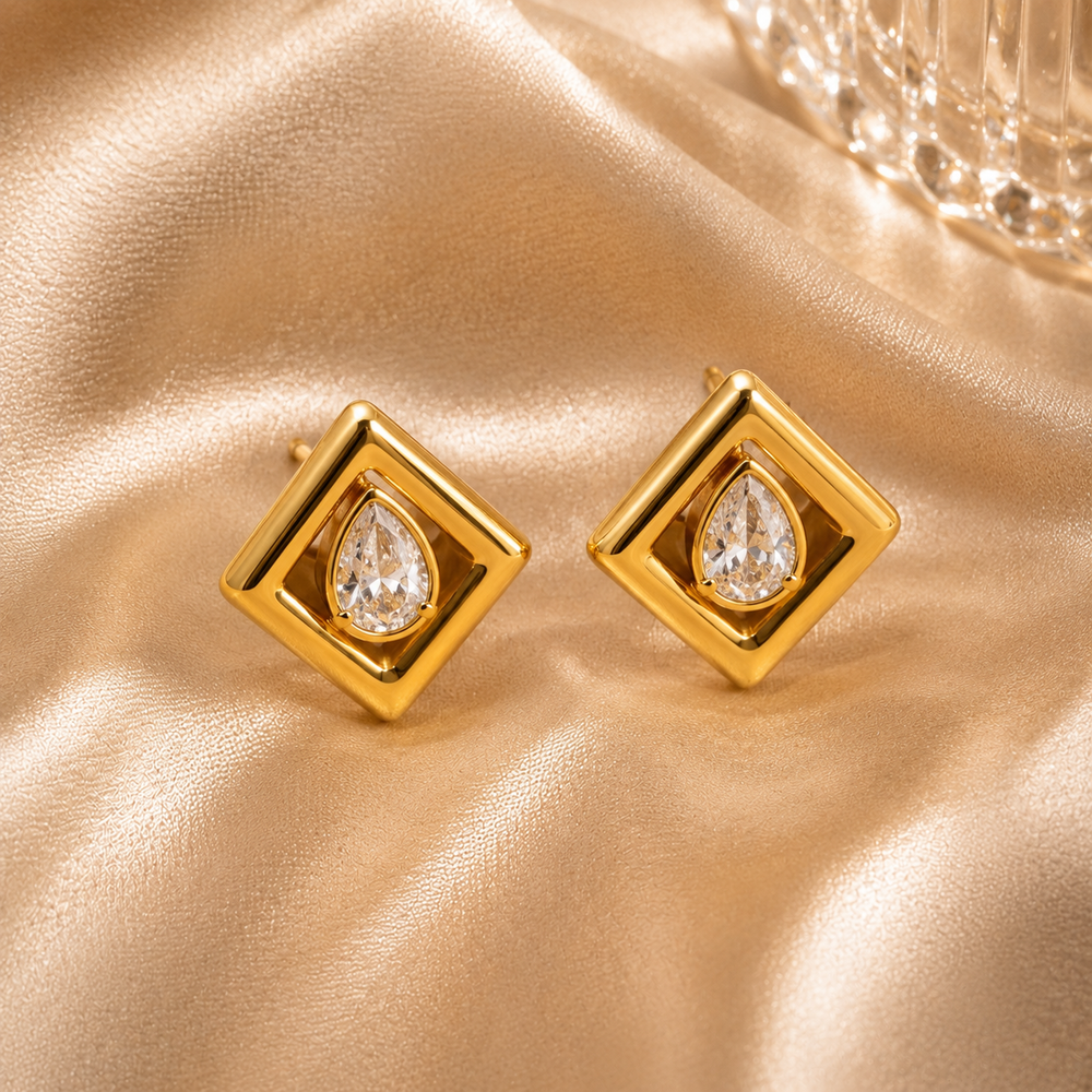 Diamond Frame Stud Earrings