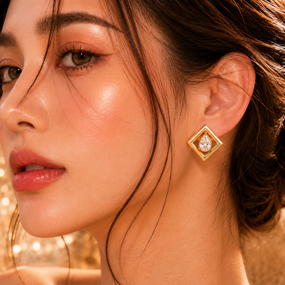 Diamond Frame Stud Earrings
