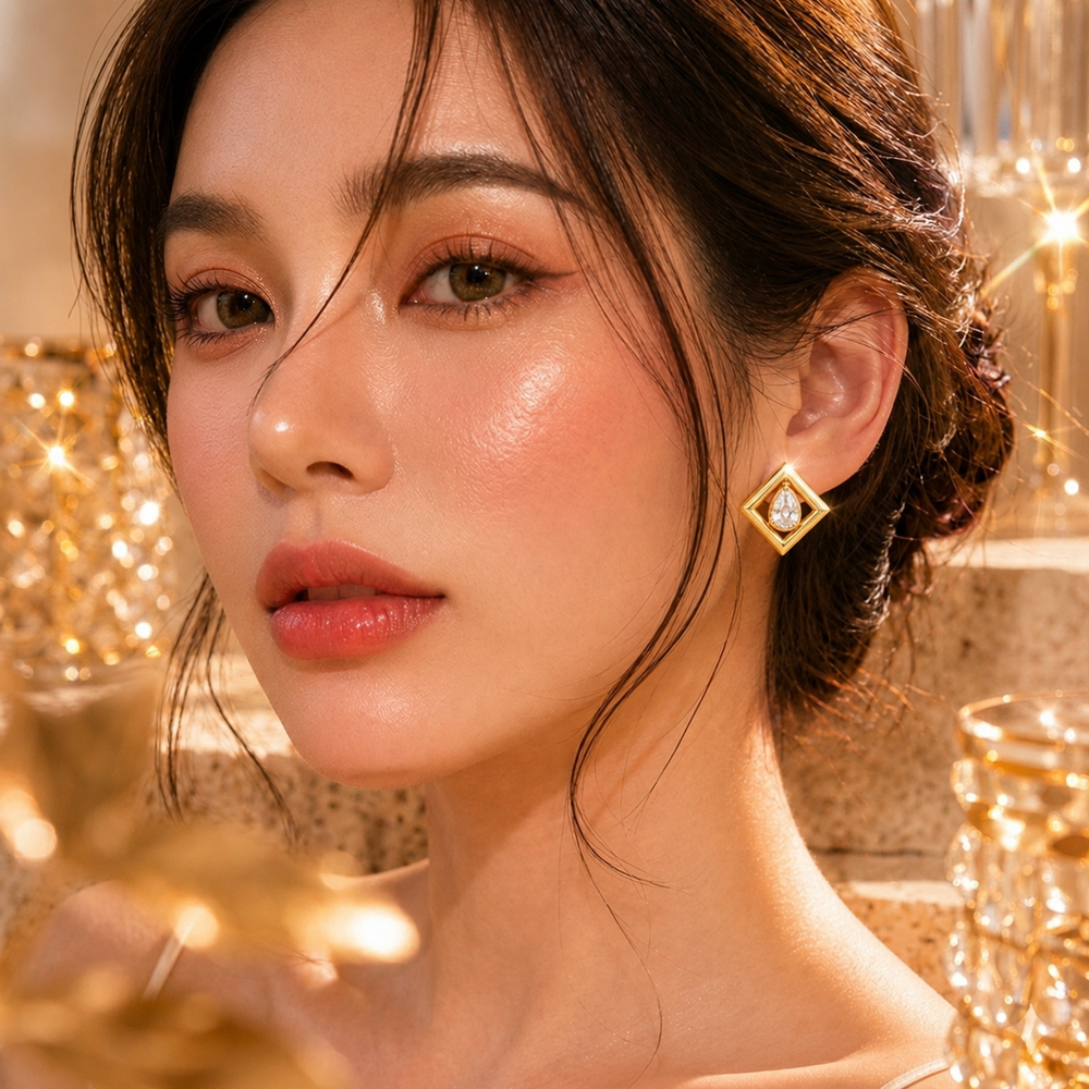 Diamond Frame Stud Earrings