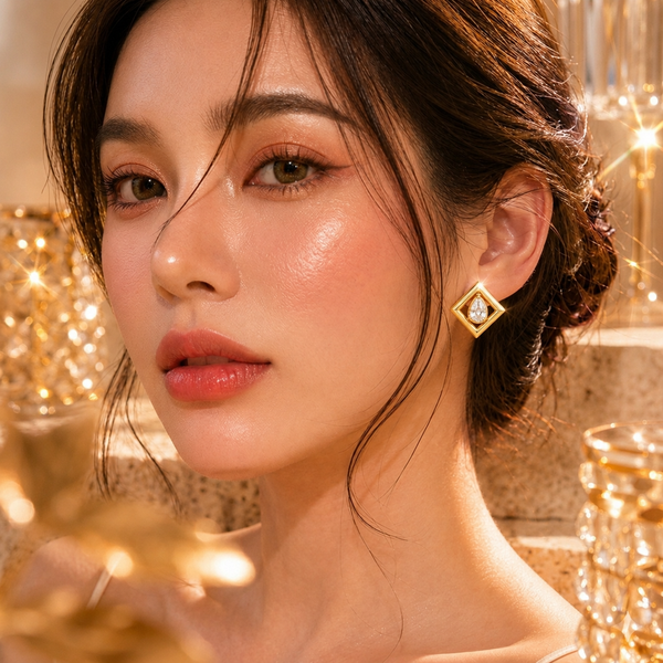 Diamond Frame Stud Earrings