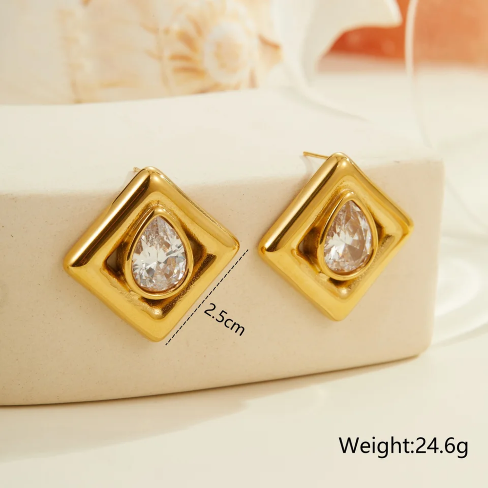 Diamond Frame Stud Earrings