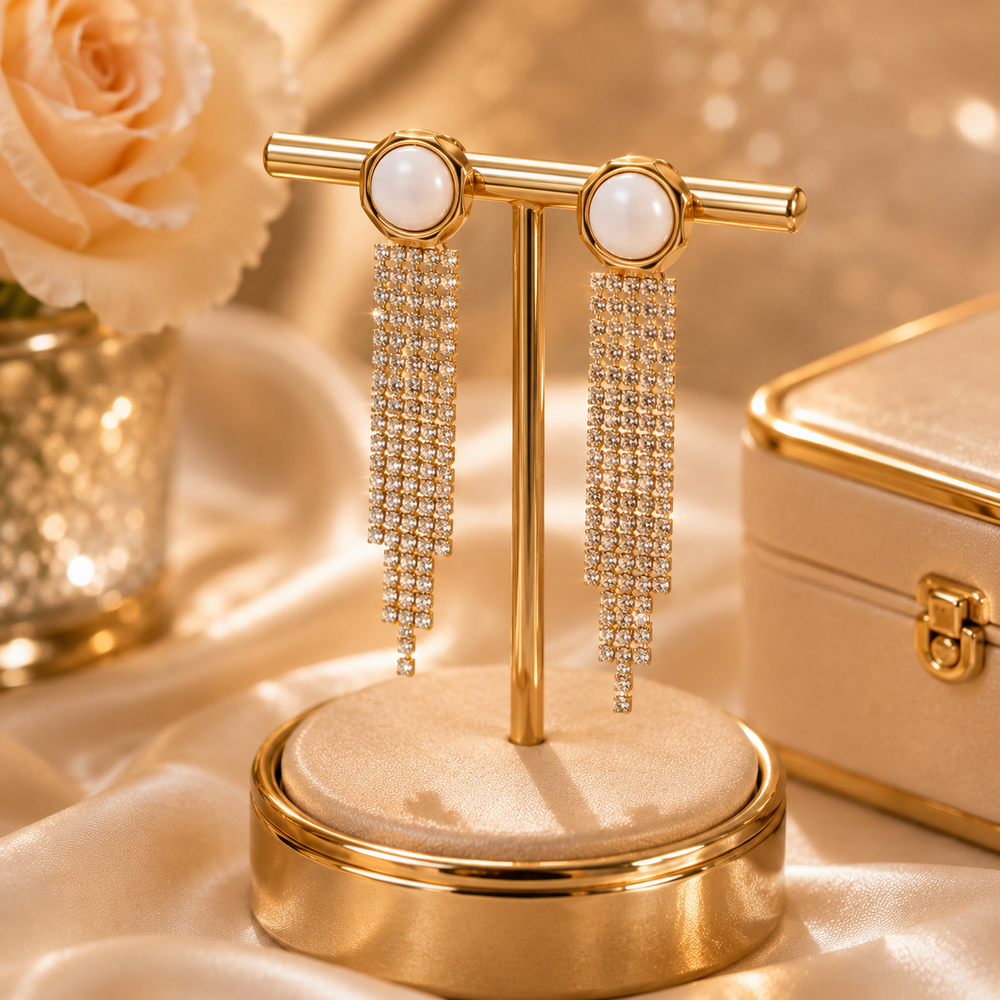 Pearl Crystal Fringe Earrings