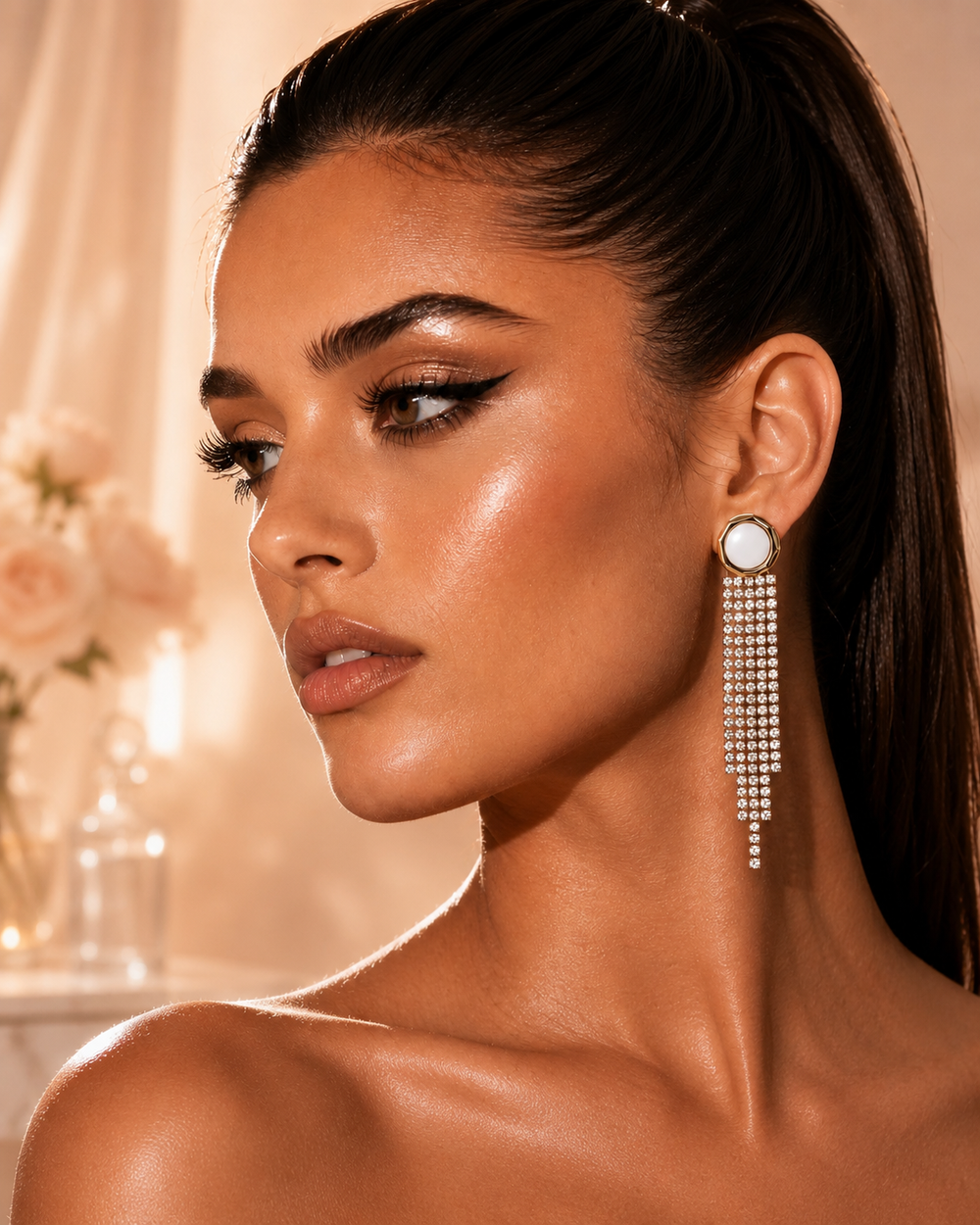 Pearl Crystal Fringe Earrings